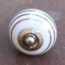 Möbelknauf aus Keramik Shabby Chic - Streifen - weiß- silber