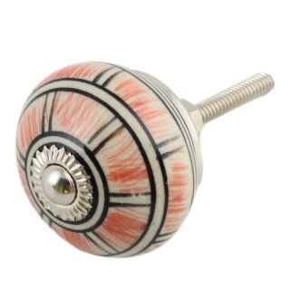 Ceramic door knob shabby chic - Stripes- white - red - silver