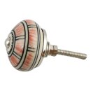 Ceramic door knob shabby chic - Stripes- white - red - silver