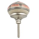 Ceramic door knob shabby chic - Stripes- white - red - silver