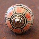 Ceramic door knob shabby chic - Stripes- white - red - silver